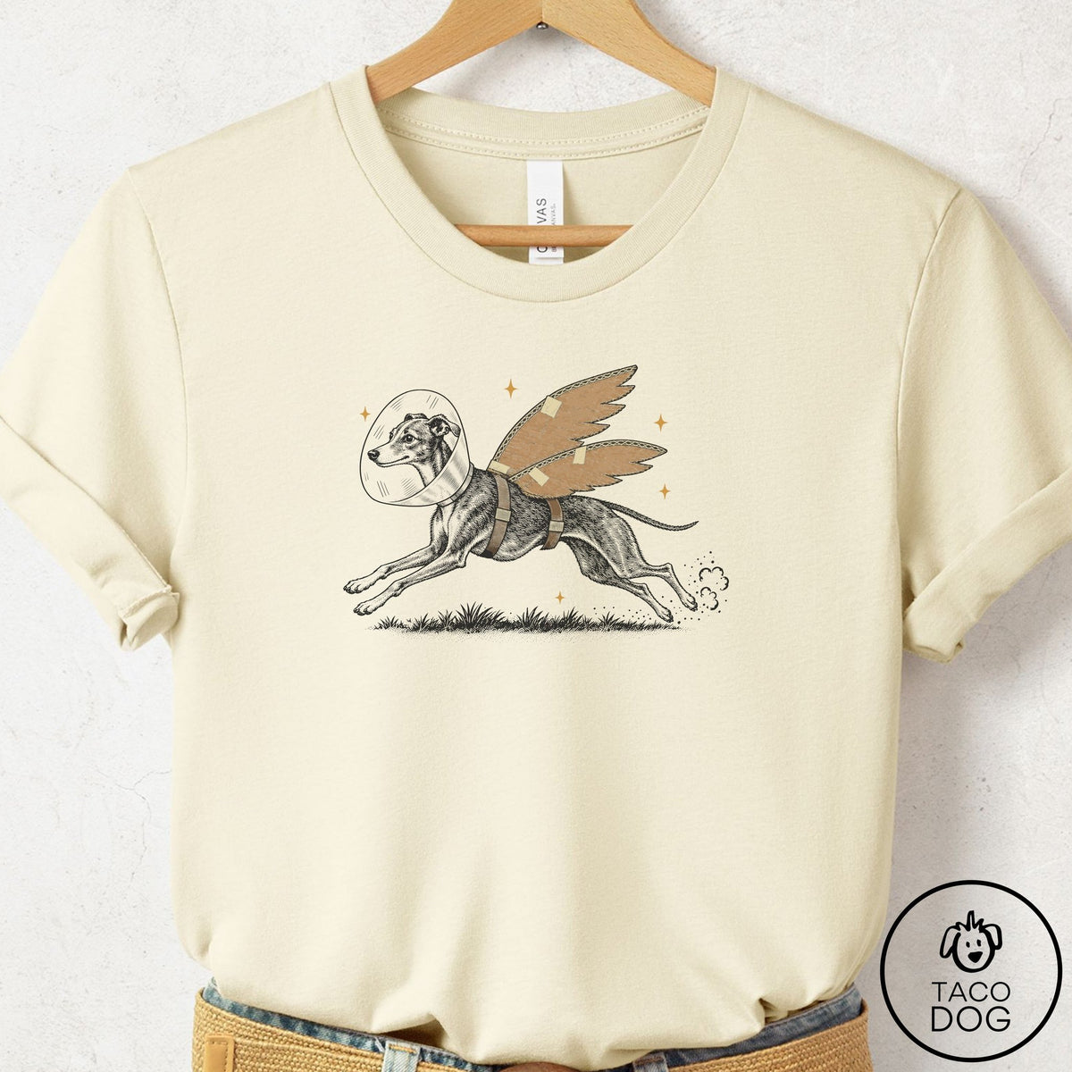 Italian Greyhound Whippet Vet Wings T-Shirt Natural Taco-Dog