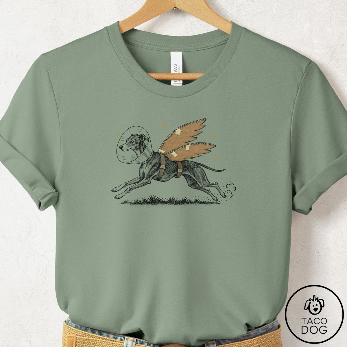 Italian Greyhound Whippet Vet Wings T-Shirt Sage Taco-Dog
