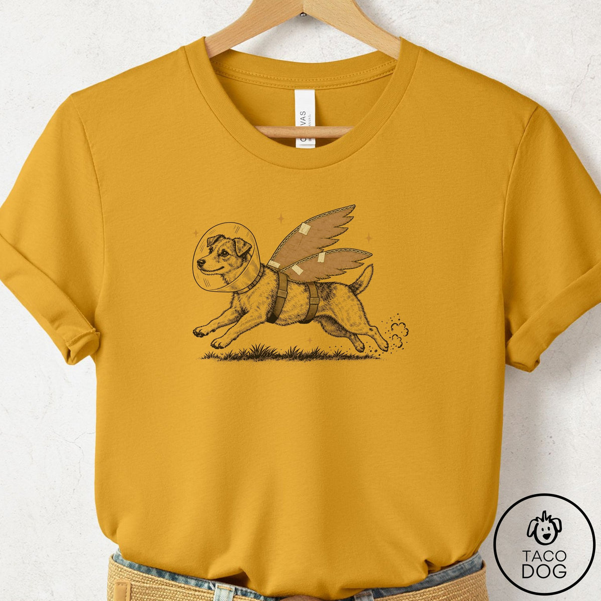 Jack Russell Vet Wings T-Shirt Mustard Taco-Dog
