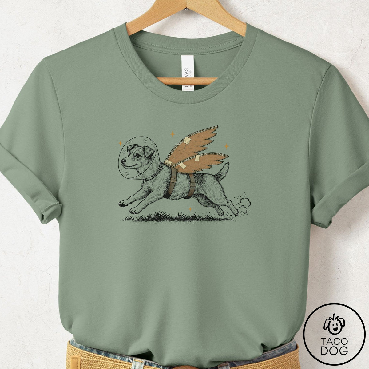 Jack Russell Vet Wings T-Shirt Sage Taco-Dog