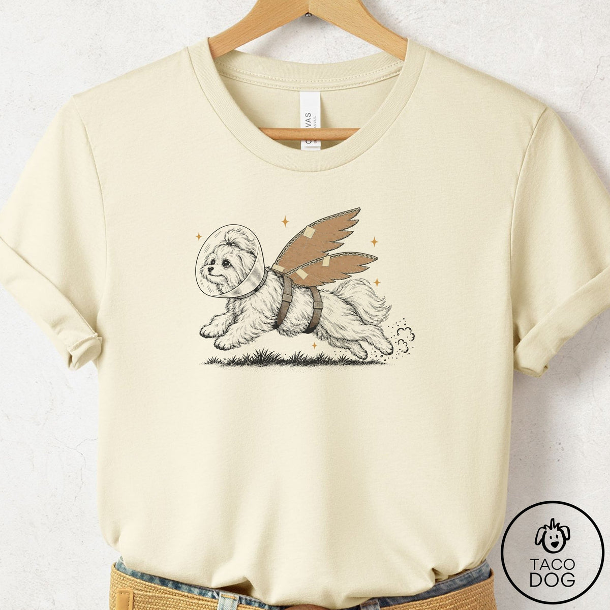 Maltese Vet Wings T-Shirt Natural Taco-Dog