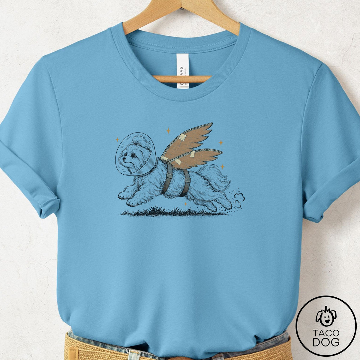 Maltese Vet Wings T-Shirt Ocean Blue Taco-Dog