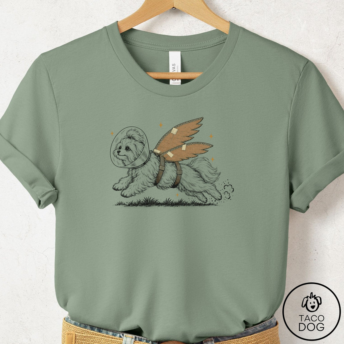 Maltese Vet Wings T-Shirt Sage Taco-Dog