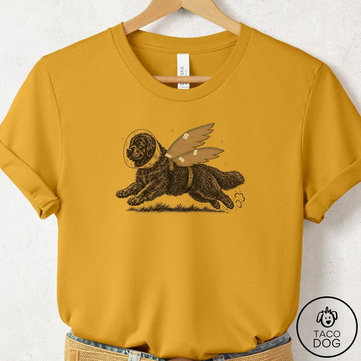 Newfoundland Vet Wings T-Shirt Mustard Taco-Dog