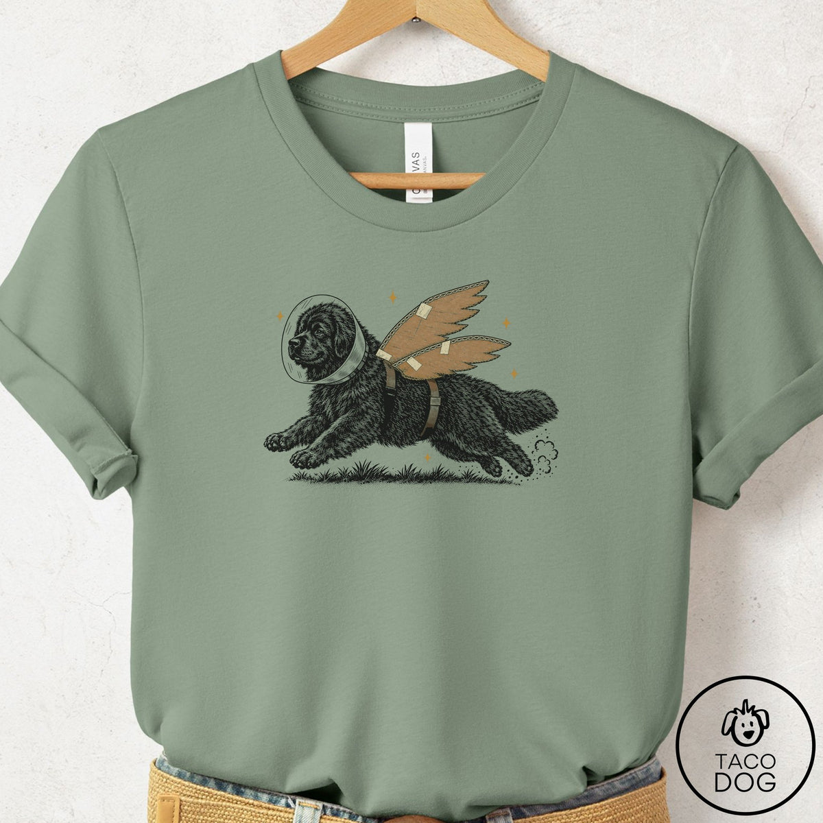 Newfoundland Vet Wings T-Shirt Sage Taco-Dog