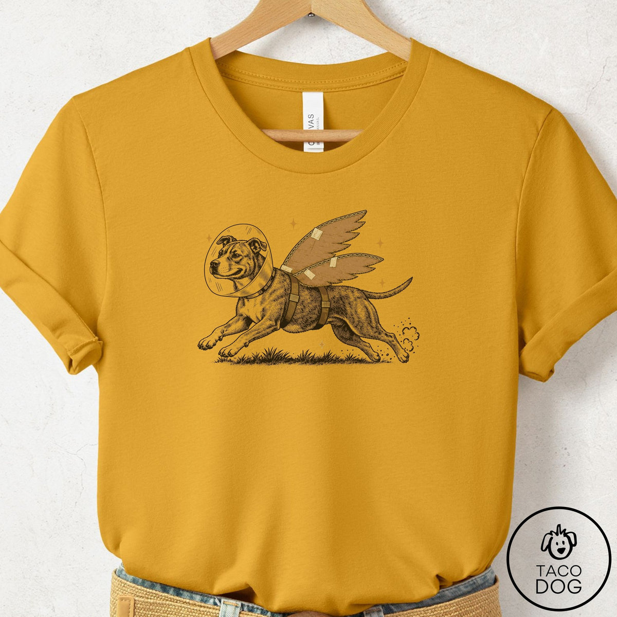 Pitbull Vet Wings T-Shirt Mustard Taco-Dog