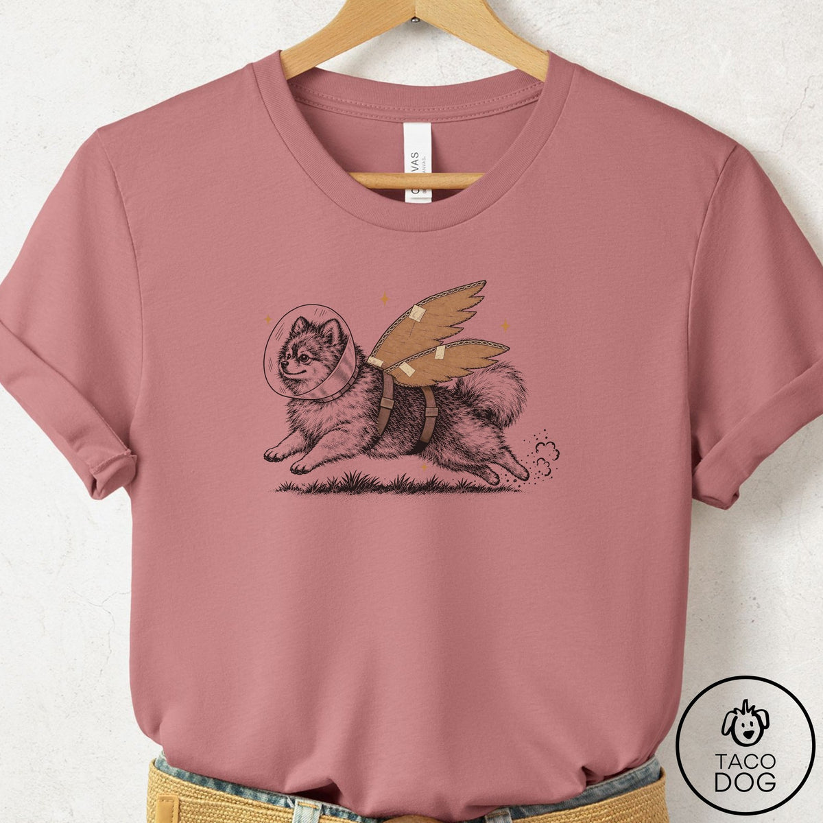 Pomeranian Vet Wings T-Shirt Mauve Taco-Dog