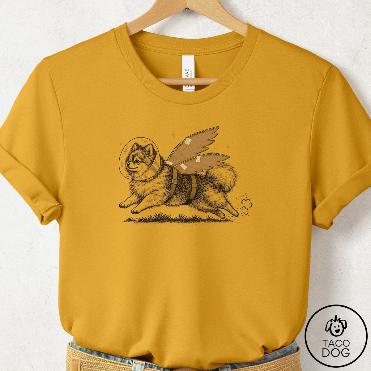 Pomeranian Vet Wings T-Shirt, design close-up