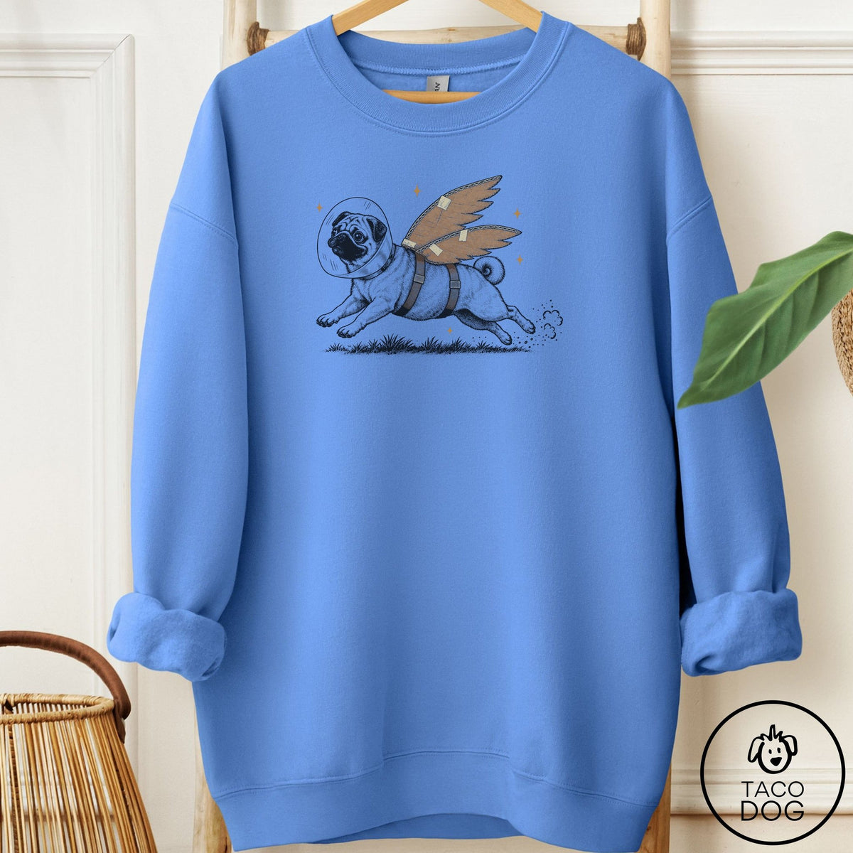 Pug Vet Wings Sweatshirt Carolina Blue Taco-Dog