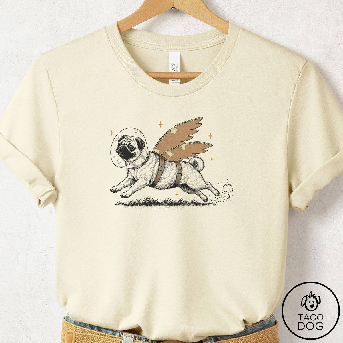 Pug Vet Wings T-Shirt Natural Taco-Dog