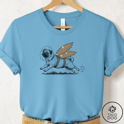 Pug Vet Wings T-Shirt Ocean Blue Taco-Dog