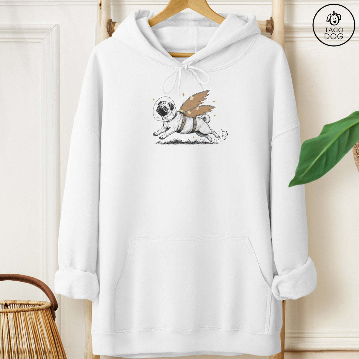 Pug Vet Wings Hoodie White Taco-Dog