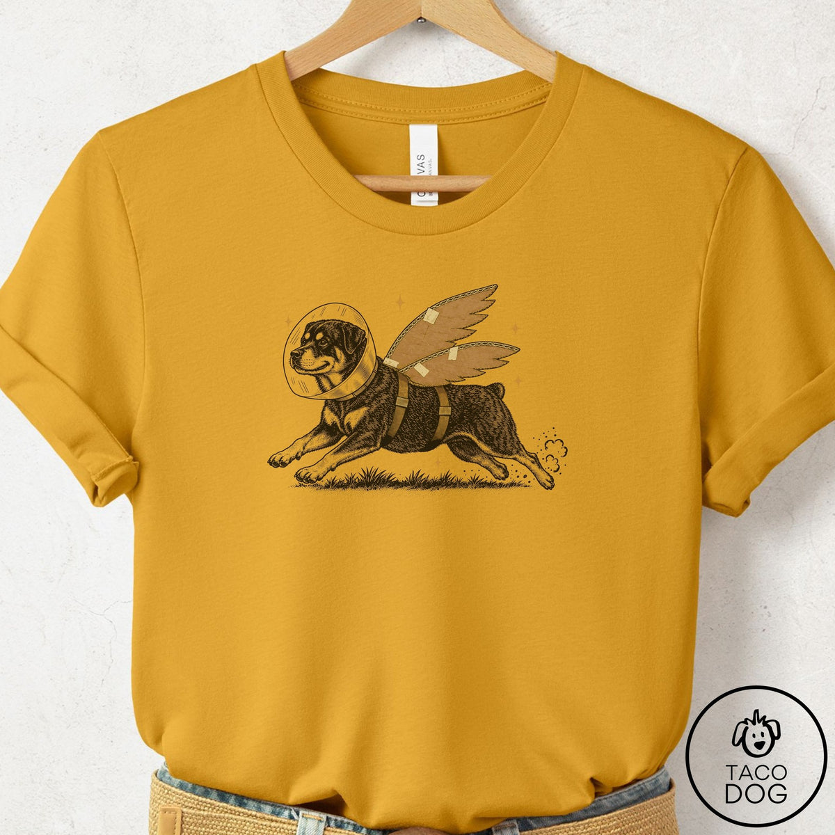 Rottweiler Vet Wings T-Shirt Mustard Taco-Dog