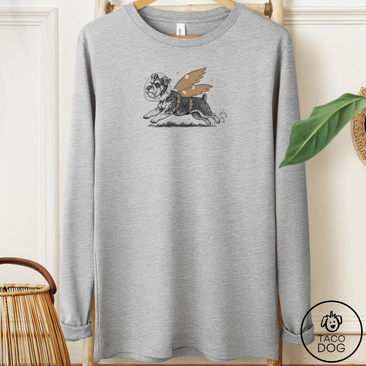 Schnauzer Vet Wings Long Sleeve Tee Athletic Heather Taco-Dog
