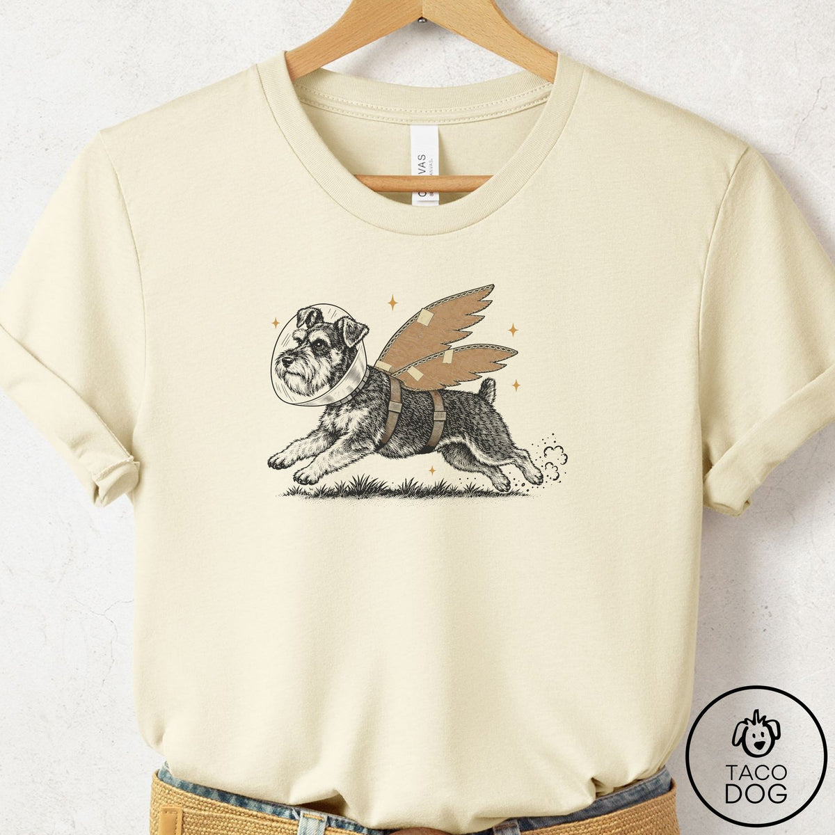 Schnauzer Vet Wings T-Shirt Natural Taco-Dog