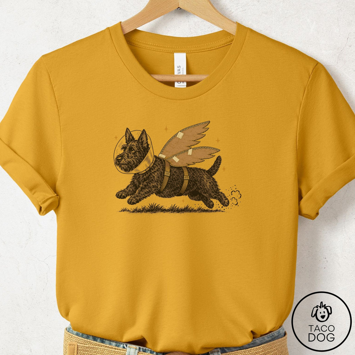 Scottie Vet Wings T-Shirt Mustard Taco-Dog