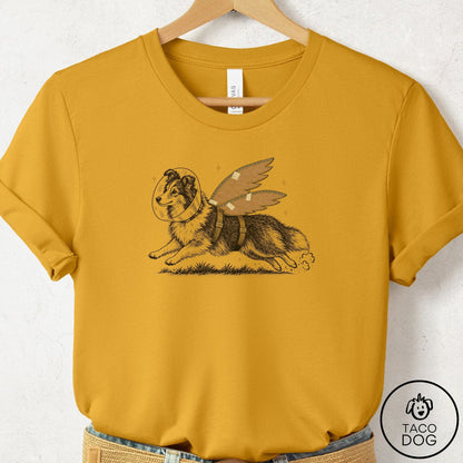 Shetland Sheepdog Vet Wings T-Shirt Mustard Taco-Dog