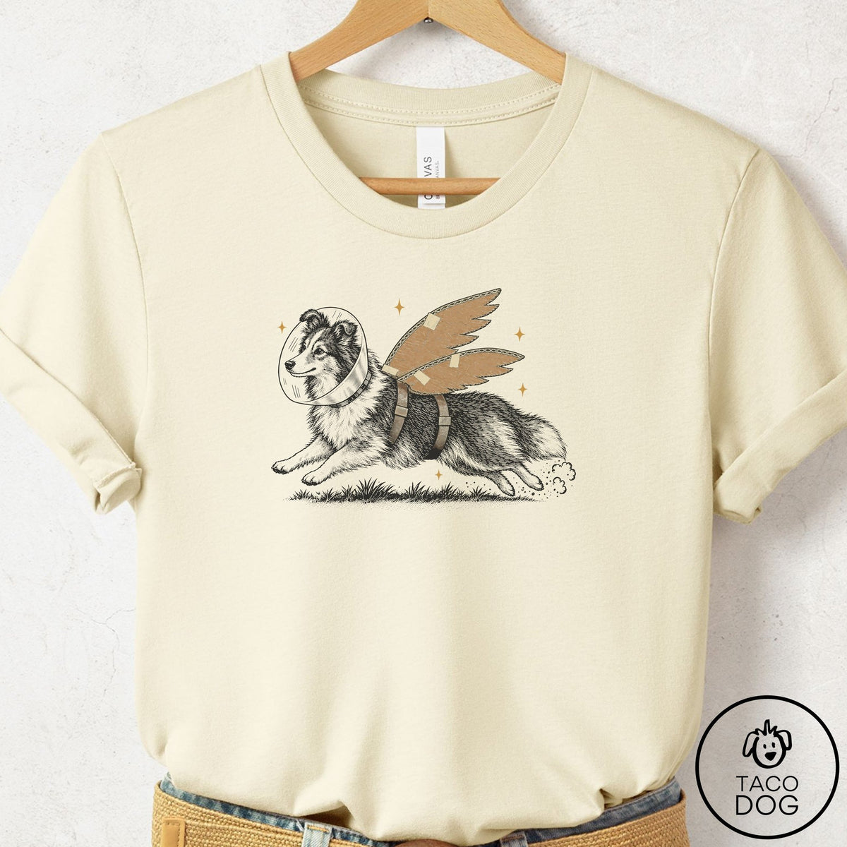 Shetland Sheepdog Vet Wings T-Shirt Natural Taco-Dog