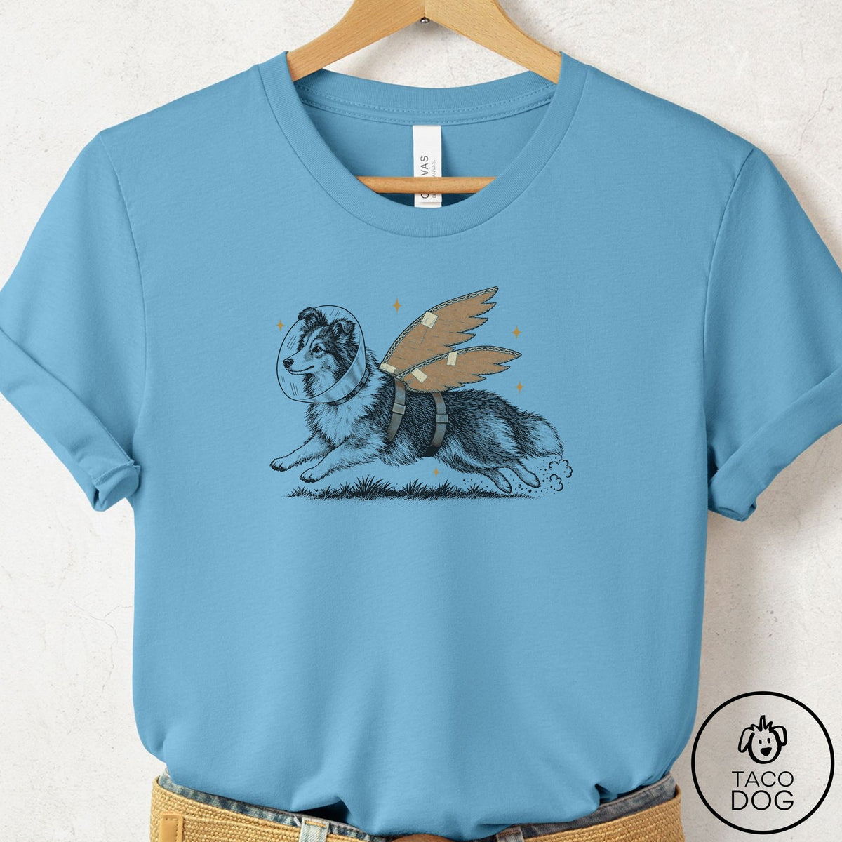 Shetland Sheepdog Vet Wings T-Shirt Ocean Blue Taco-Dog