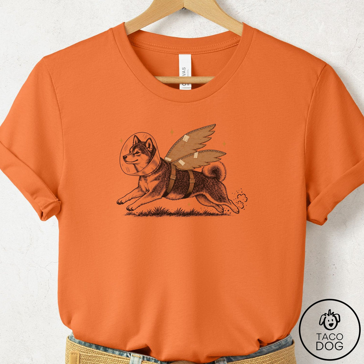 Shiba Inu Vet Wings T-Shirt Burnt Orange Taco-Dog