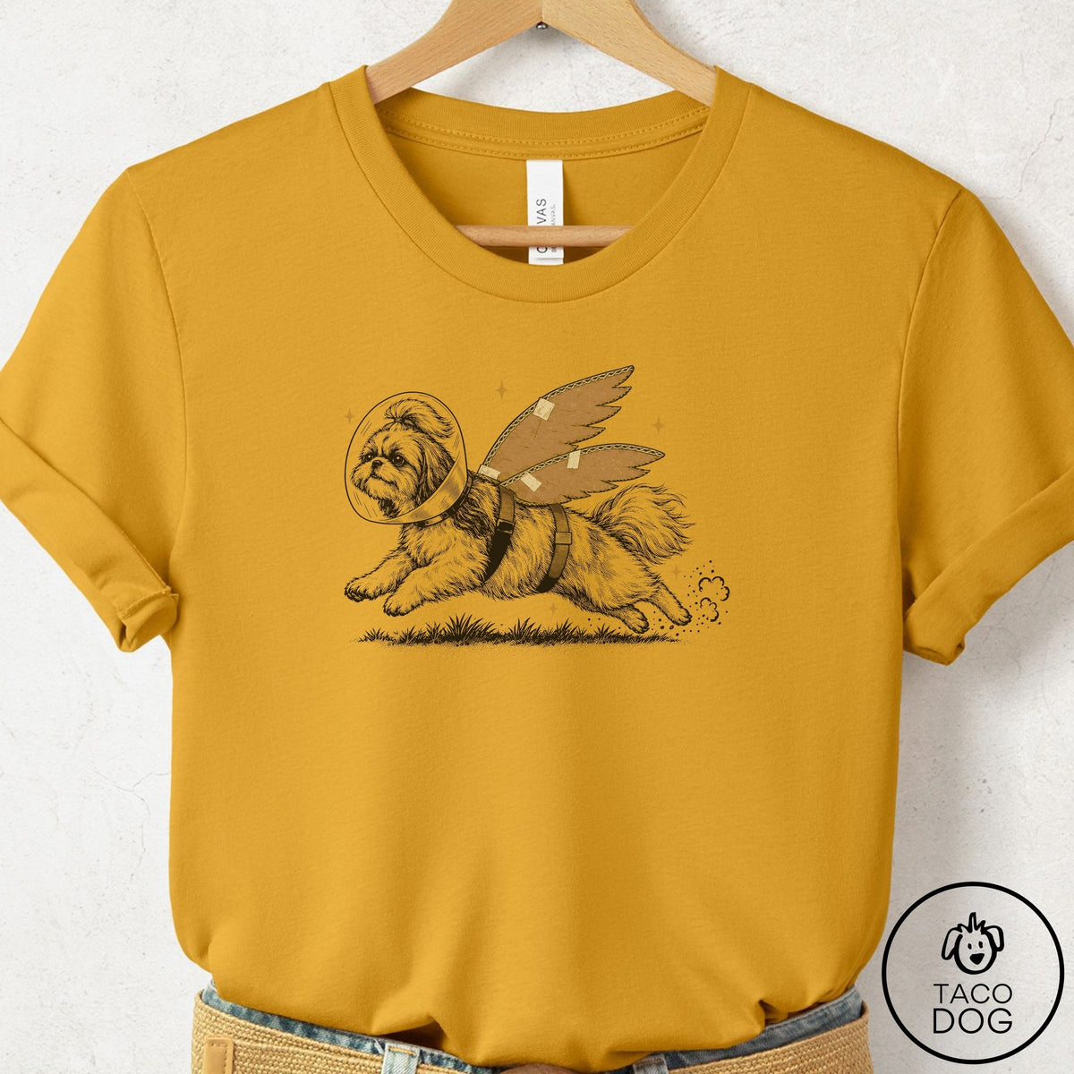 Shih Tzu Vet Wings T-Shirt Mustard Taco-Dog