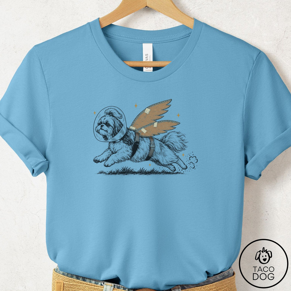 Shih Tzu Vet Wings T-Shirt Ocean Blue Taco-Dog