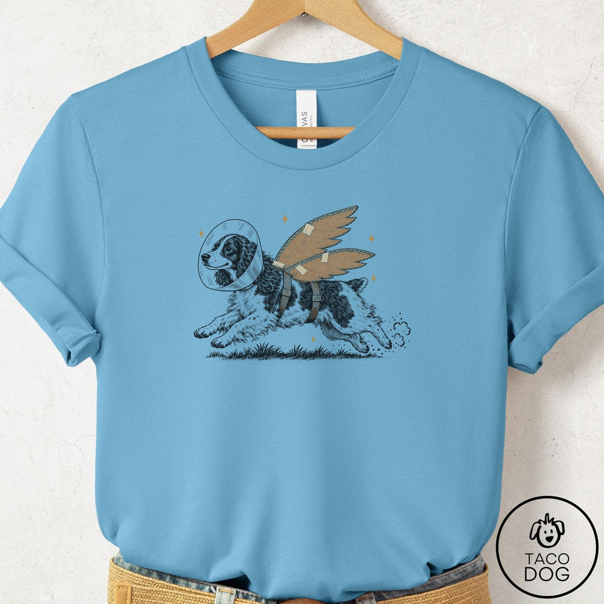 Springer Spaniel Vet Wings T-Shirt Ocean Blue Taco-Dog