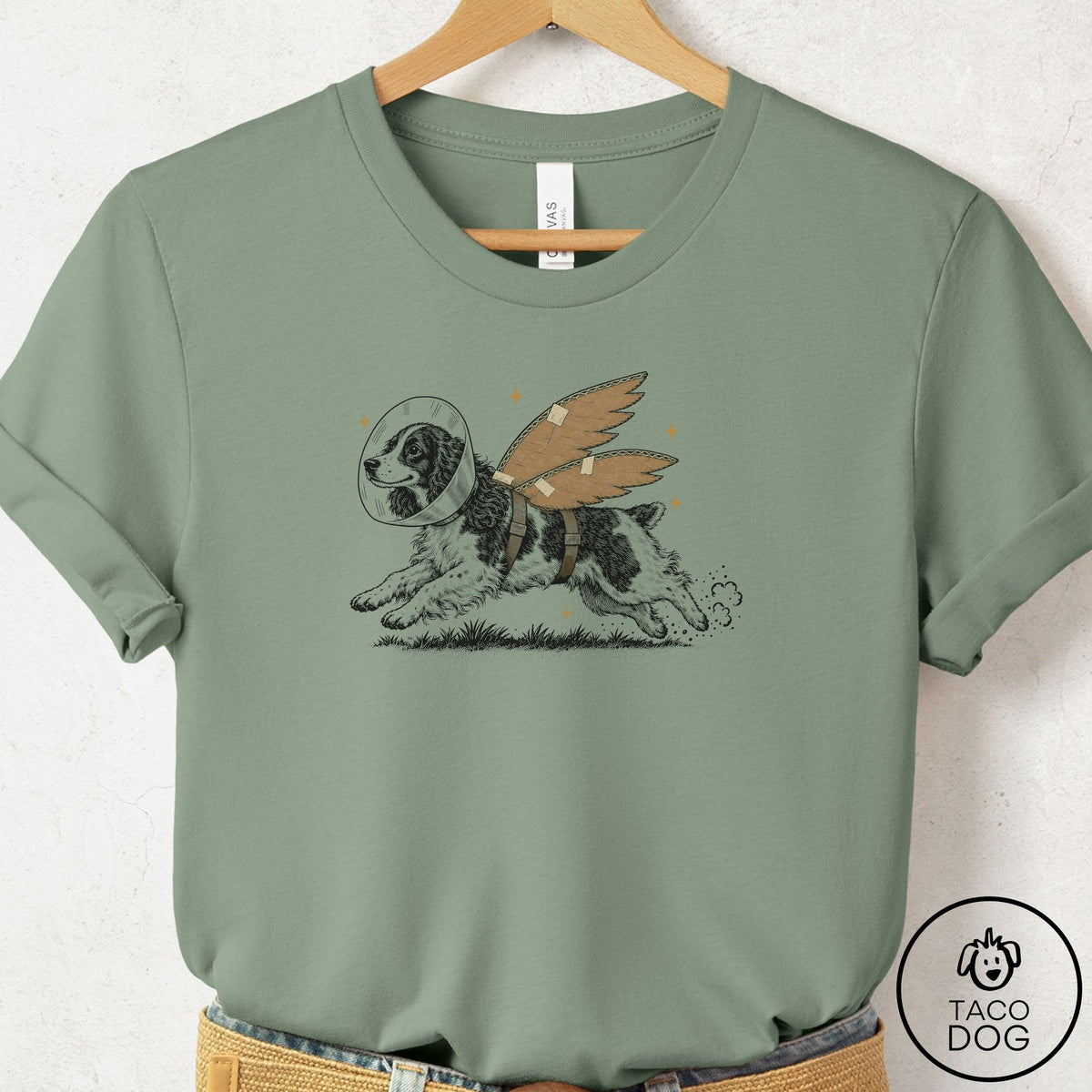 Springer Spaniel Vet Wings T-Shirt Sage Taco-Dog