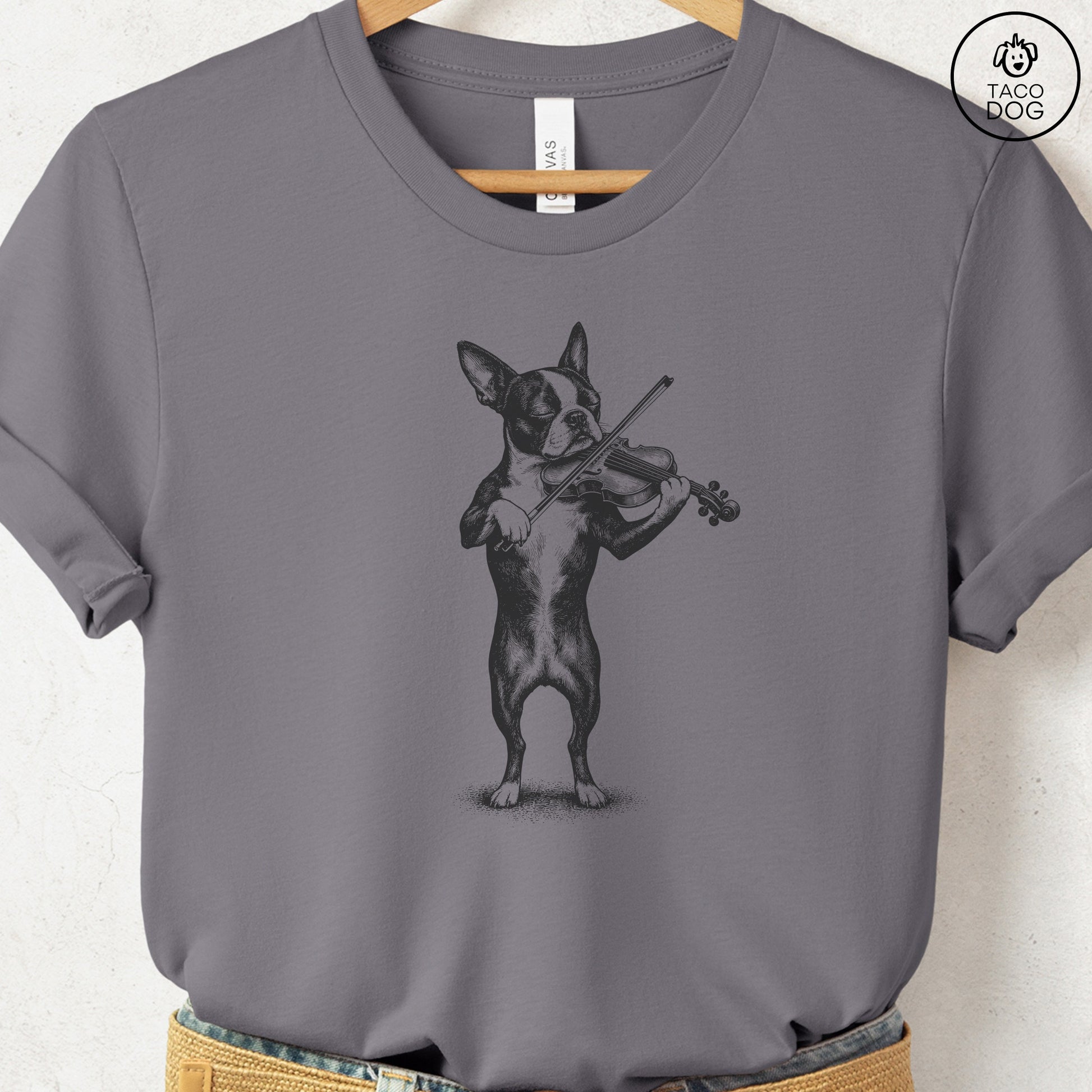 Boston Terrier Violin T-Shirt Storm S Taco-Dog