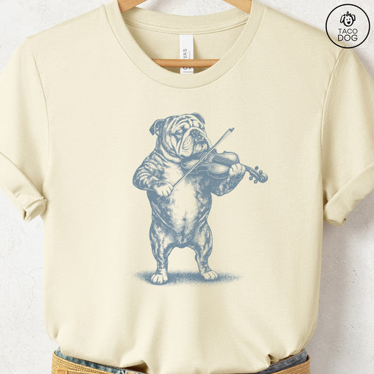 English Bulldog Violin T-Shirt Natural S Taco-Dog