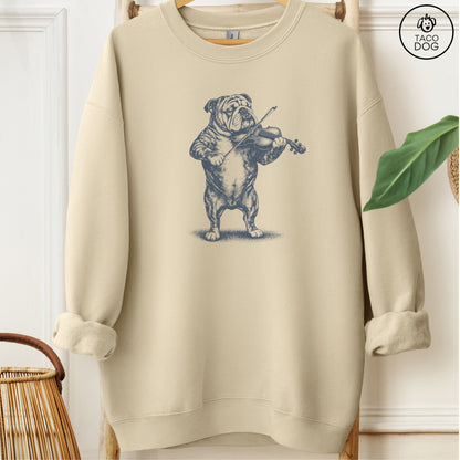 English Bulldog Violin Sweatshirt Sand M Taco-Dog