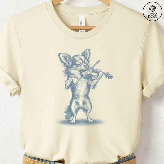 Chihuahua Violin T-Shirt Natural S Taco-Dog
