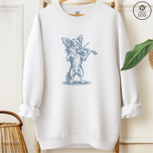 Chihuahua Violin Sweatshirt White M Taco-Dog