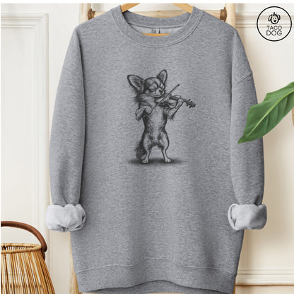 Chihuahua Violin Sweatshirt Graphite Heather M Taco-Dog