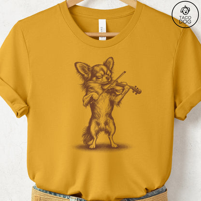 Chihuahua Violin T-Shirt Mustard S Taco-Dog