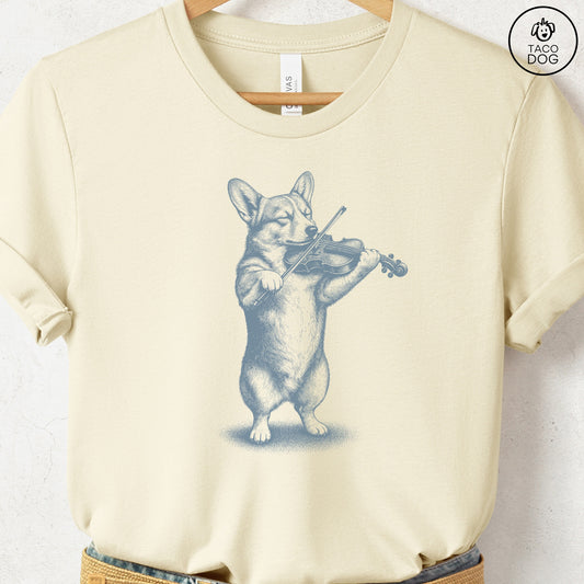 Corgi Violin T-Shirt Natural S Taco-Dog