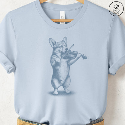 Corgi Violin T-Shirt Light Blue S Taco-Dog