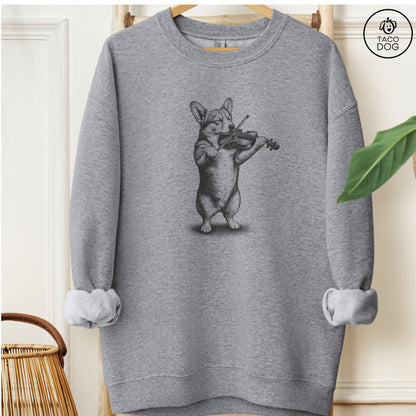 Corgi Violin Sweatshirt Graphite Heather M Taco-Dog