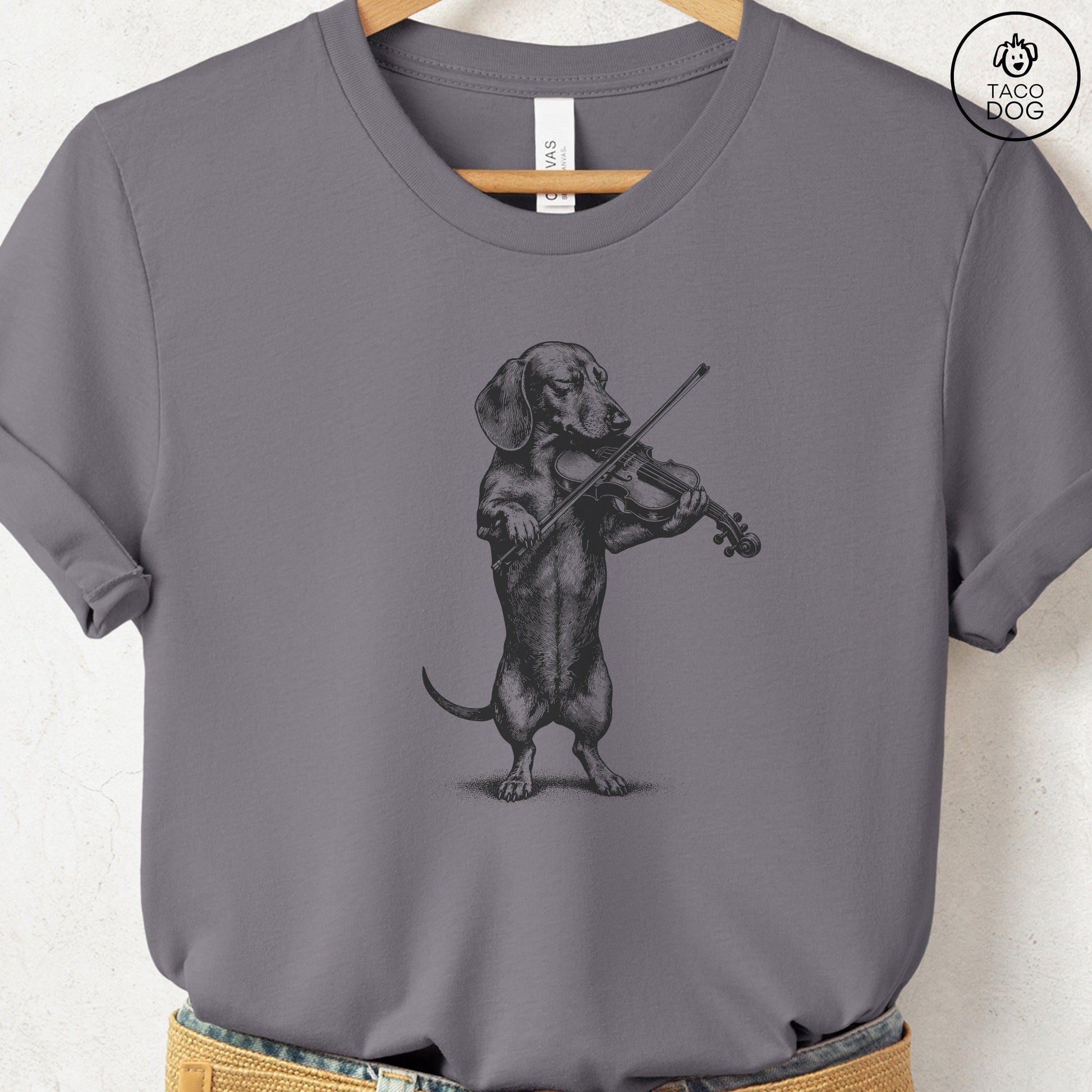 Dachshund Violin T-Shirt Storm S Taco-Dog