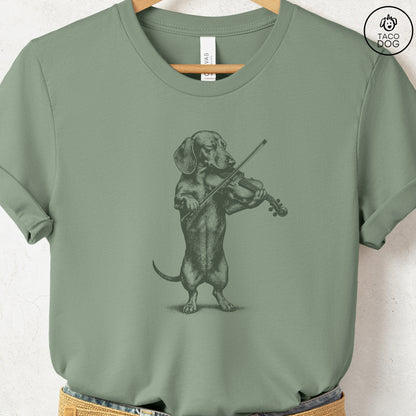 Dachshund Violin T-Shirt Sage S Taco-Dog