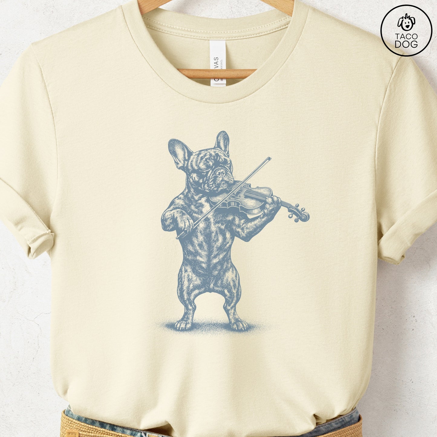 French Bulldog Frenchie Violin T-Shirt Natural S Taco-Dog