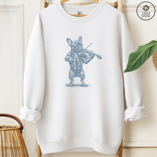 French Bulldog Frenchie Violin Sweatshirt White M Taco-Dog