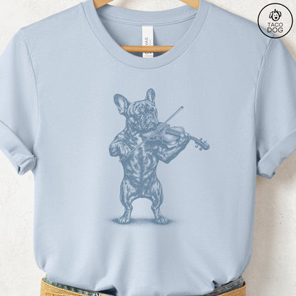 French Bulldog Frenchie Violin T-Shirt Light Blue S Taco-Dog
