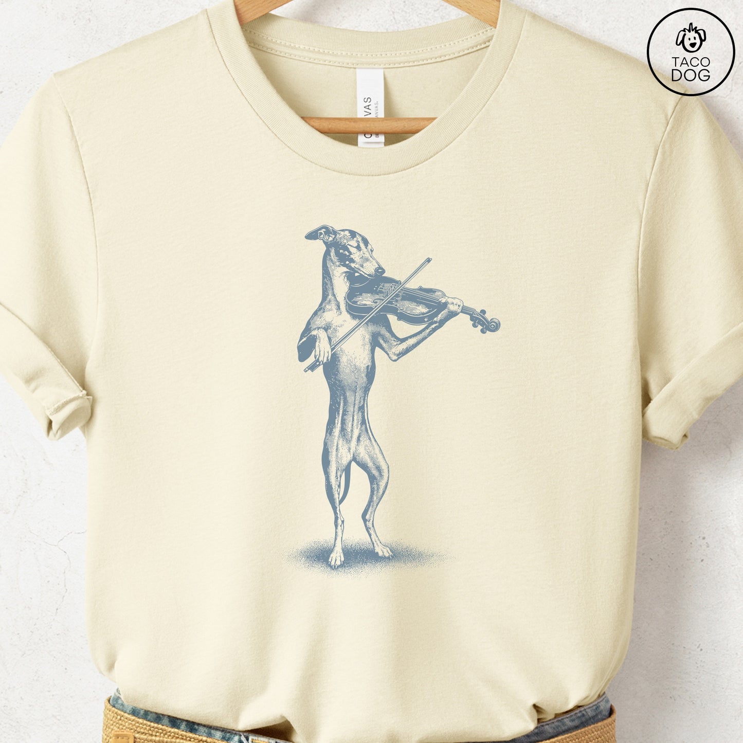 Italian Greyhound Whippet Violin T-Shirt Natural Taco-Dog