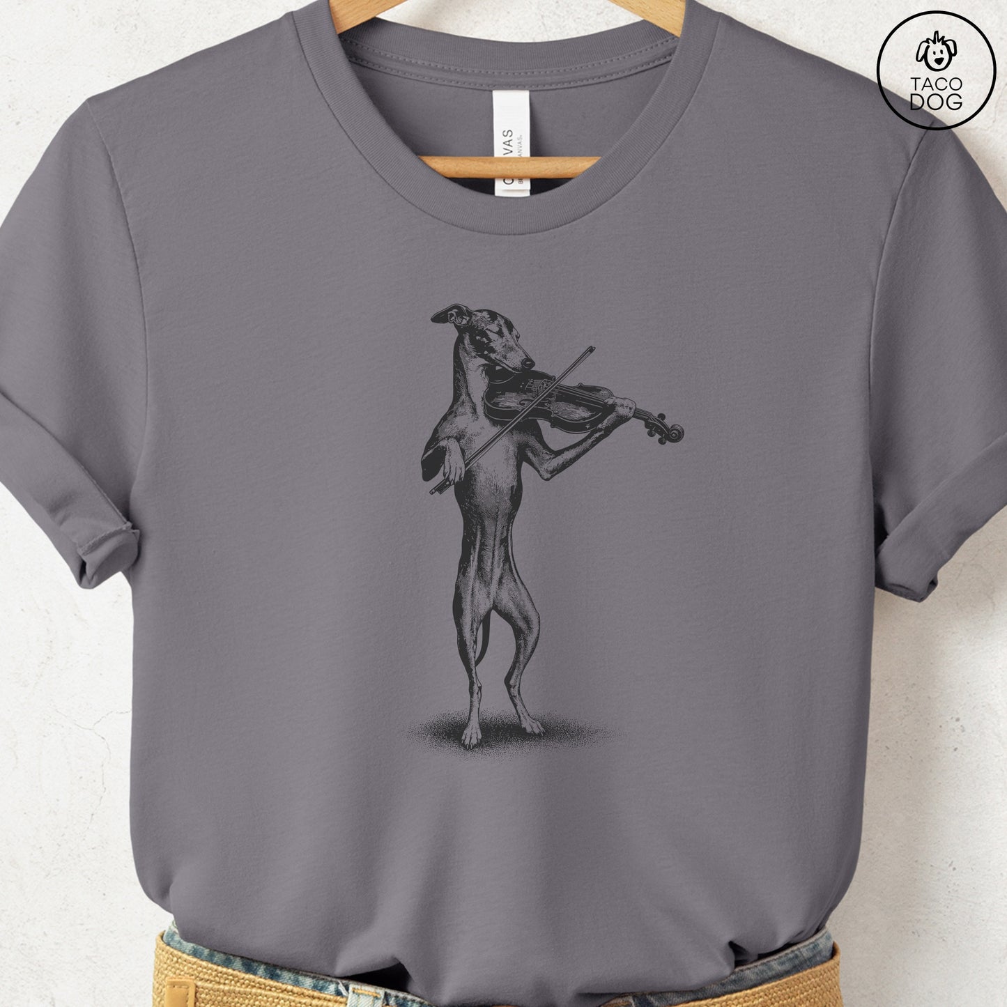 Italian Greyhound Whippet Violin T-Shirt Storm Taco-Dog