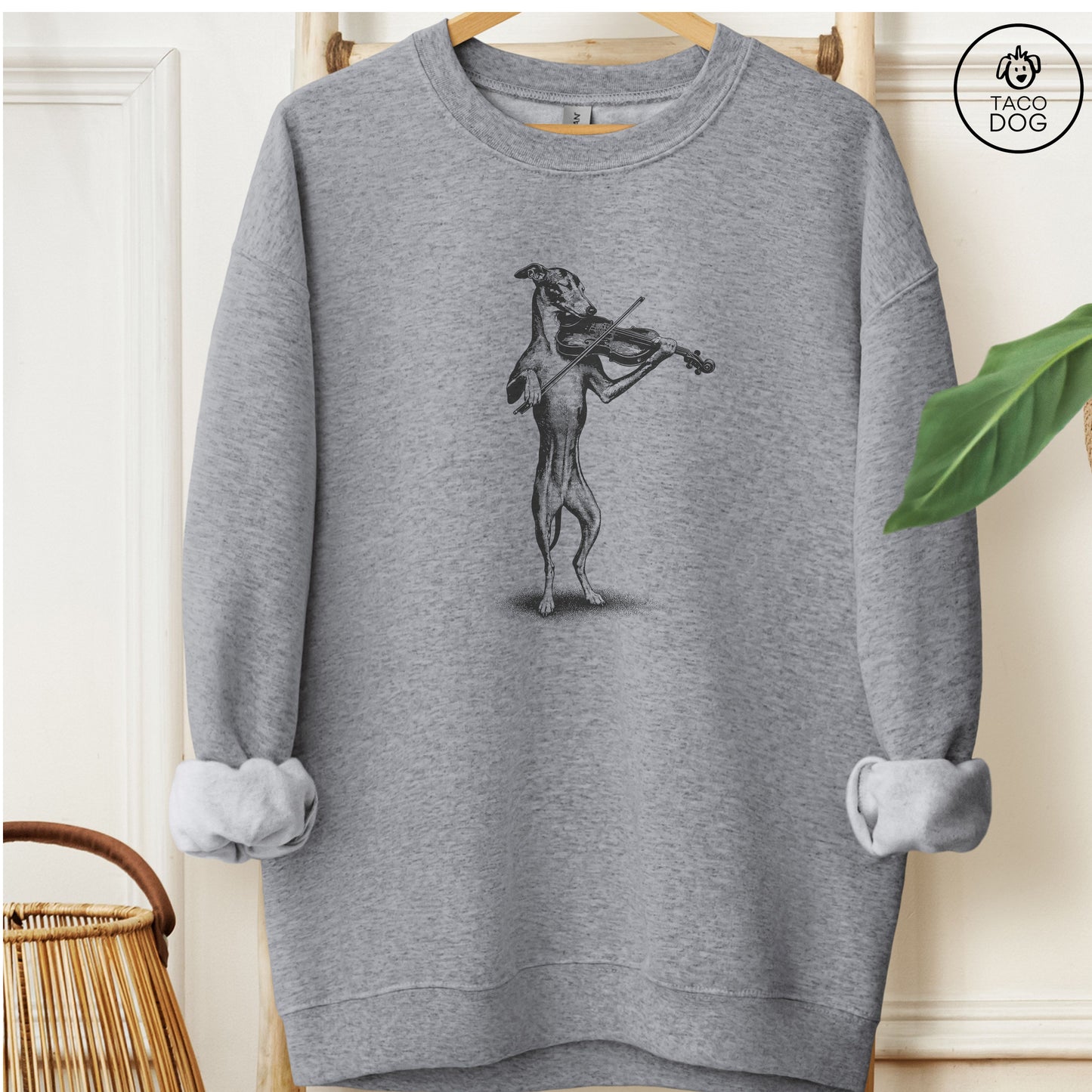 Italian Greyhound Whippet Violin Sweatshirt Graphite Heather Taco-Dog