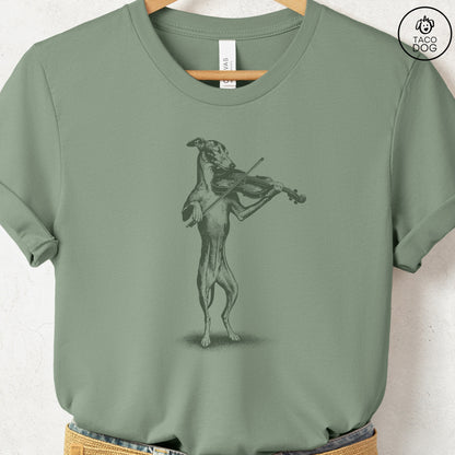 Italian Greyhound Whippet Violin T-Shirt Sage Taco-Dog