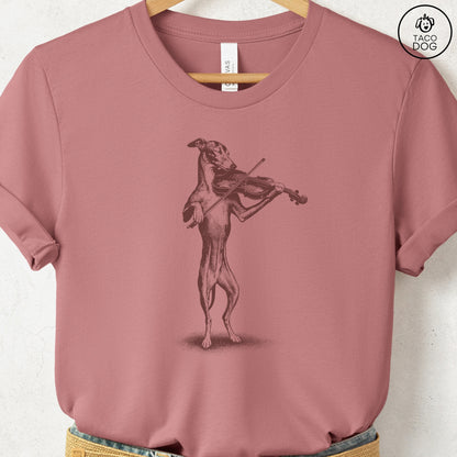 Italian Greyhound Whippet Violin T-Shirt Heather Mauve Taco-Dog