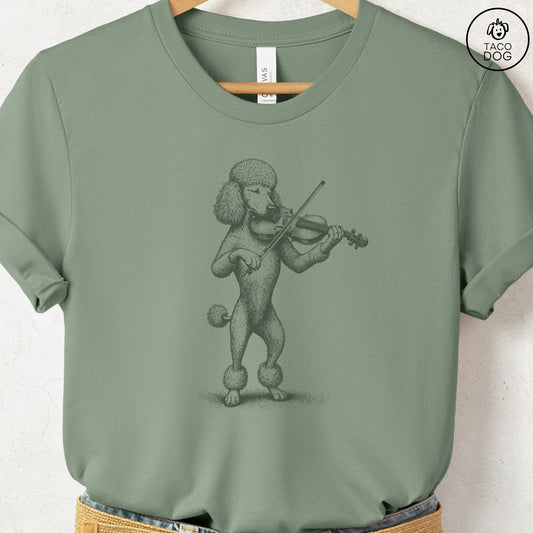 Poodle Violin T-Shirt Sage S Taco-Dog