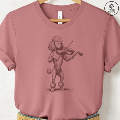 Poodle Violin T-Shirt Heather Mauve S Taco-Dog
